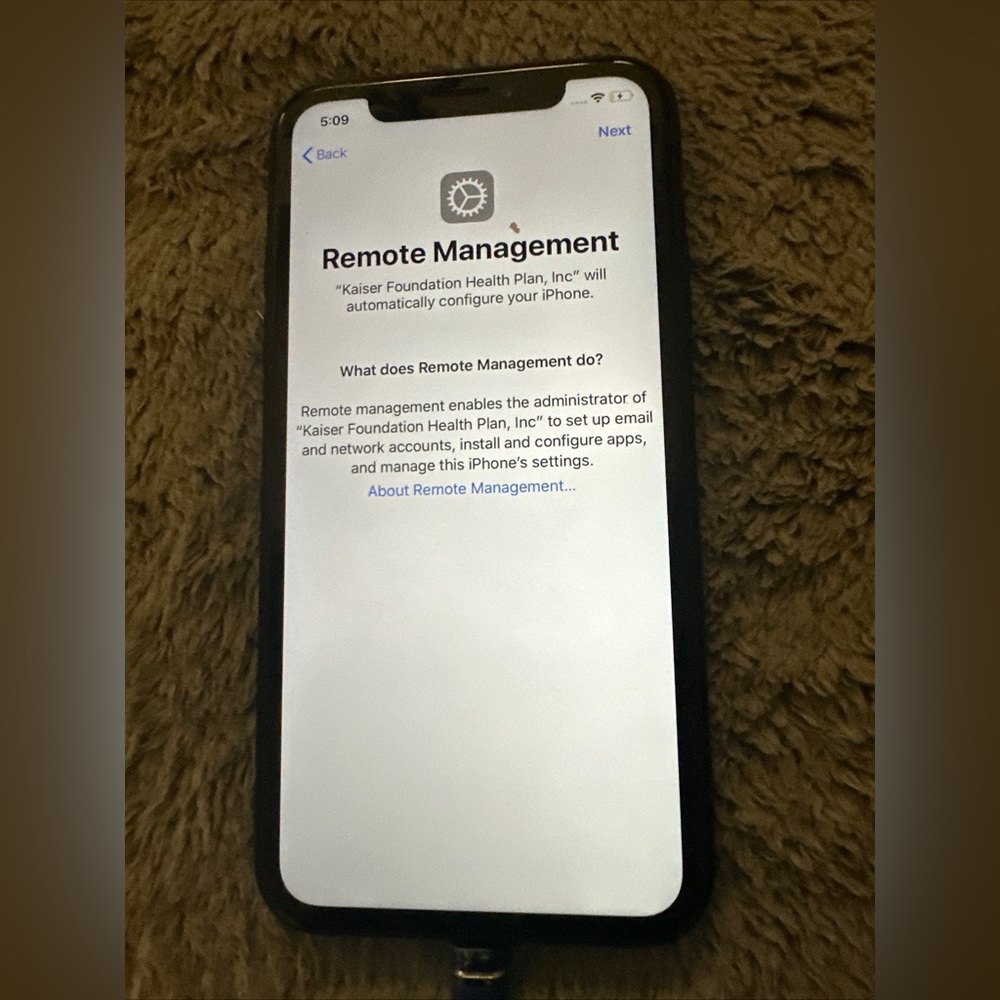 iPhone XR remote management locked.